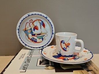Three Piece Child's Dish Set With A 'Seashore' Theme By Tiffany & Co #98
