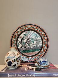 Mexican Pottery Jose Bernabe Signed Plate, Vase And Turtle #107
