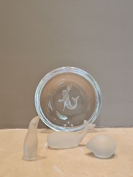 Cristal De Plomo Frosted Glass Figurines And Val Saint Lambert Crystal Bowl  #111
