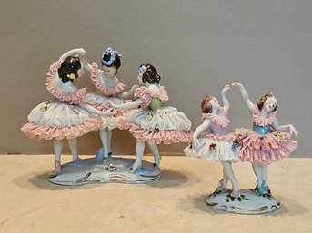 Lot Of Two Rare Dresden Volkstedt Germany Porcelain Lace Figurines  #117