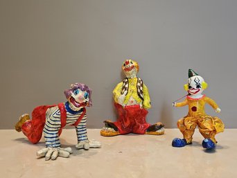 Vintage 1970s Paper Mache Clown Sculptures Signed By Alvarez Mexico Mexican Folk Art  #128
