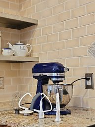 KitchenAid Mixer Cobalt Blue 300 Watts W/Mixer Attachments 3-Piece And Bowl-Great Operational Condition #145