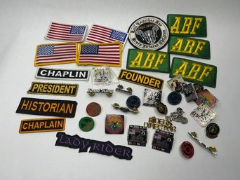 Assortment Of Trucker & Biker Patches, Elks Club Pins & Officer Patches, Riders, Miracle Run & More