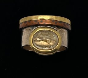 SILPADA Oval Cut Citrine Sterling Silver Artison Tri Tone / Metallic Mix Ring, Size 7.5