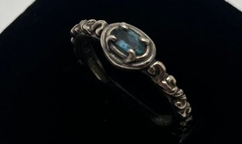 Signed Carolyn Pollack Blue Topaz Solitaire Stackable Ring,  Size 6.5