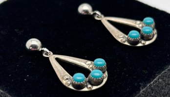 Southwestern Sterling Silver And Turquoise Charm Dangle Earrings