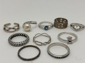 Collection Of Sterling Silver Rings, All Marked 925 Or Sterling,  Assorted Styles And Sizes
