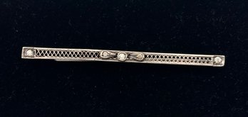 Victorian Style Sterling Silver Bar Pin With Clear Stones