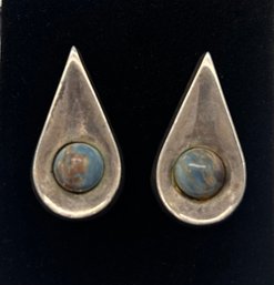 MCM Mexican Sterling Teardrop Earrings With Cabochon Stones, Hallmarked