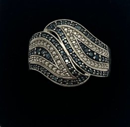 Designer DK Sterling Silver Blue And White Stone Bypass Ring, Size 11