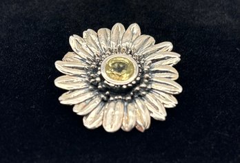 Paz Creations, Israel, Sterling Silver Flower Ring Top With Yellow Center Stone