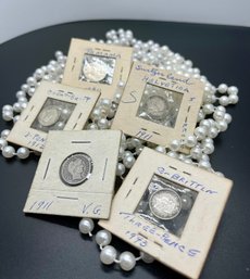 Collection Of Silver Foreign & US Coins, Early 1900s, Panama, Switzerland, Great Britain, In Window Sleeves