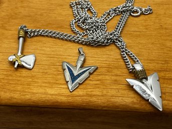 Native American Motif Jewelry Including Arrowhead Pendants & AVON Hatchet Pendant And 20' Necklaces