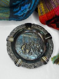E.P.N.S HOLLAND Silver Plate Dutch Musical Village Scene Ashtray, Ornate Relief Design, Hallmarked