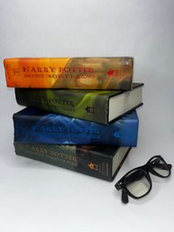 (4) Harry Potter Hardcover Books, Paper Jackets, Years 4-7, Edges Of Jackets & Pages Lightly Worn/Colored