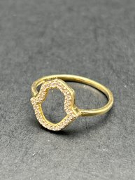 Sterling Silver Hamsa Hand Gold Washed Ring With Clear Stones On Hand, Marked BS 925, Size 7.25