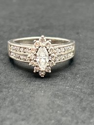 Marquise & Round Cut CZ Sterling Silver Vintage Ring, Marked CZ, 925, Size 7