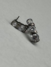 Triple Stone Drop Sterling Silver Post Earrings By Jewelry Concepts, Marked JC, 925, 5/8'