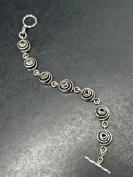 Vintage Unique Heavy Sterling Silver Bracelet, Swirling Rosette Link, 7.25 Inch, Mexico 925