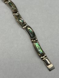 Sterling And Abalone Wavy Link Bracelet, 950 Silver, 7.5 Inch Length, Box Clasp