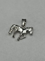 Chrome Finish Stepping Horse Sterling Silver Pendant, 3/4', Marked 925
