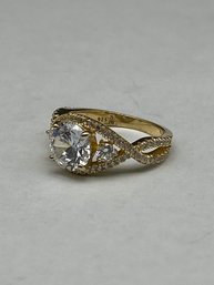 Danbury Mint Swirls Of Splendor 14K Gold Plated Sterling Silver Ring, Diamonisse Simulated Diamond, Size 6.25