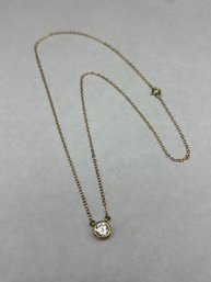 Beautiful Solitaire CZ Pendant In Gold Toned 925 Silver Setting Fixed On 18' Necklace