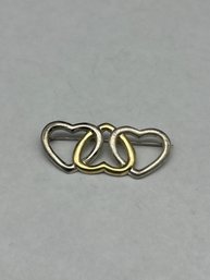 Prime Art & Jewels Designs Two Toned Sterling Silver Triple Interlocking Hearts Pendant, 1.75'
