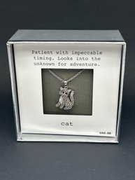 Kohl's Cubic Zirconia Silver Plated 1' Cat/Kitten Pendant And Necklace, Not Removed From Box