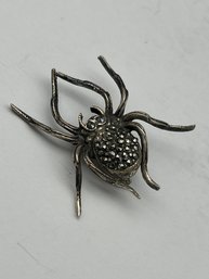Spider Sterling Silver And Marcasite Pin/brooch, 1.25', Marked 925