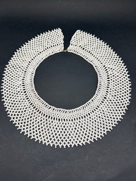 MCM White Beaded Lace Collar Necklace, RBG Style, Ginsburg Necklace, 16.5'