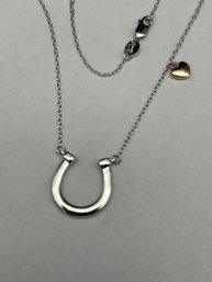 18'Sterling Silver Horseshoe And Stationary Rose-Gold Toned Heart Charm Necklace, Marked S925