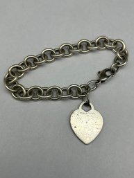 Sterling Silver Charm Bracelet With Heart Pendant Marked Tiffany & Co 925, No COA, 34g, 7.75'