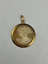 12K Gold Filled Round Cameo Pendant, 12K G.F., 1' Diameter