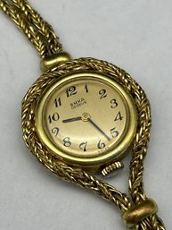 Vintage EMKE Geneva Swiss Wind Up Watch, Working, With Gold Toned Braided Rope Band And Bezel, 6.5'