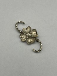 Vintage Signed HEILIG Handwrought Sterling Silver Dogwood Flower And Twisted Bar Brooch, 1.75'