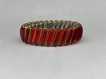 DFB (Briggs) Co. WWI 'Carmen' Model Sweetheart Bracelet, Gold Toned Expandable Link, Red Glass Cabochons