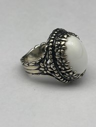 Carolyn Pollack 925 Sterling Silver Floral Band White Agate Ring, Size 6.5