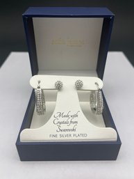 Hoop And Stud Earring Set, Sofia James, Fine Silver Plated, Made With Swarovski Crystals, With Box