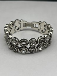 Vintage Signed BRIGHTON Swarovski Crystal Twinkle Link Bracelet, Polished Silver Plated Circular Links, 6.5'