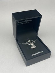 Dee Berkley Jewelry Sterling Silver Angel Pendant & Lab White Sapphires On Sterling Necklace, Marked DJB 925
