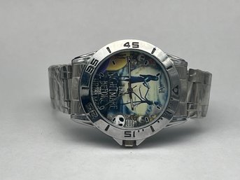 The Nightmare Before Christmas Faced Stainless Steel Mens Wristwatch, Needs Battery, Shrinkwrap Still On Band