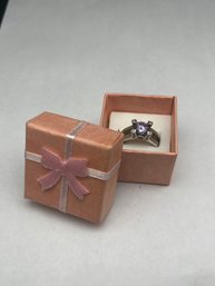 Sterling Silver Round Cut Amethyst And Clear Stone Interlocking Interchangeable Ring Set, Marked 925, Size 7