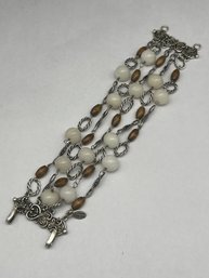 CLAUDIA AGUDELO Carved Glass And Wood Bead 5 Strand Bracelet, Double Hook Closure, 7.5'