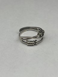 Adjustable Anti-Stress / Fidget Ring, Sterling Silver With Moving Beads, Marked 925, Size 9