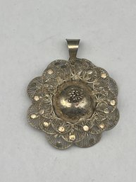 Sterling Silver Cannetille Filigree Wirework Flower Charm Pendant, No Markings, 1.5'