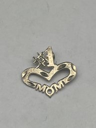 #1 Mom Heart Shaped Diamond Cut Pendant, Sterling Silver, 925, 3/4'