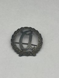 1940s Monogram Sterling Silver Leaf Wreath, Letter A Brooch, Marked Sterling, 1.25'