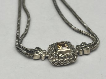 Citrine And Marcasite Sterling Silver Bracelet, Marked Sterling, Lobster Claw Clasp, 7.5'