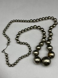 Vintage Graduated Silver Beaded Fashion Necklace, 30'